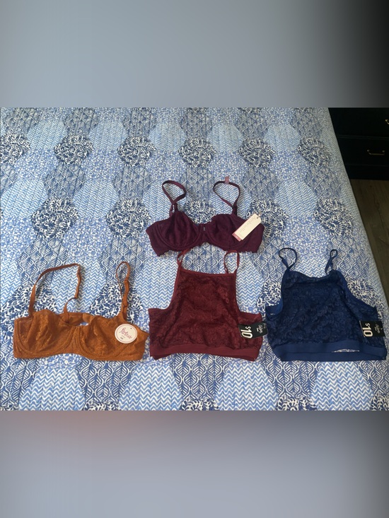 Ambrielle Other - Lace Bralette Bundle-Burgundy, Navy Blue, Purple & Brown-Rust